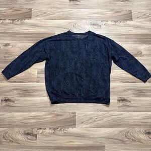 Athleta Studio to Street Splatter Navy Blue Crew Neck Pullover Sweatshirt XL